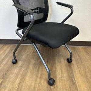 Office mesh nesting chair with casters, ergonomic design, black mesh back, and cushioned seat for co.