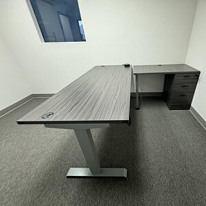 OFS Slate Grey 6x6 desk with HAT 72x30 BBF in modern office setting.