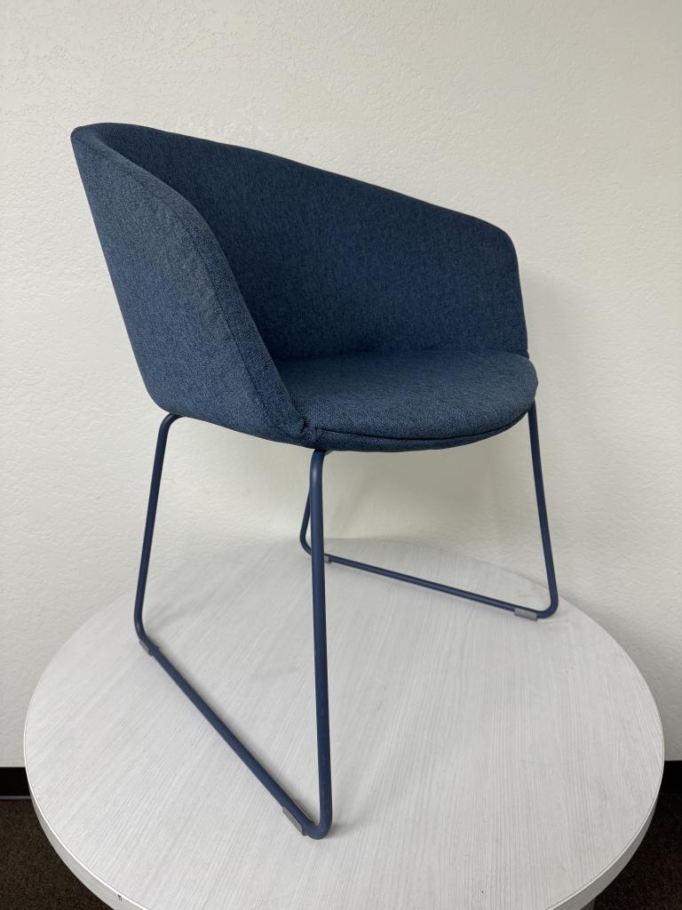 Poppin Pitch blue sled bucket seat chair