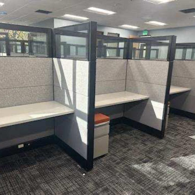 Modern Ethospace 5x3 ft call center cubicles with glass panels.