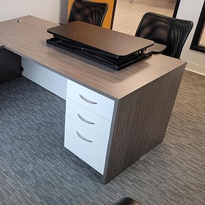 Modern Driftwood and White 6x6 office desk for professional workspaces.