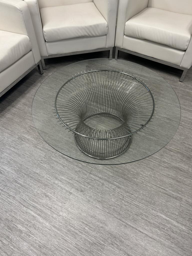 Modern glass top 3ft wired steel base table