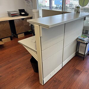 Ethospace 5x5x46 tall reception desk for modern office spaces.