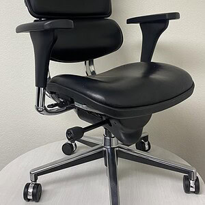 ErgoHuman Eurotech black leather ergonomic office chair with chrome accents for luxury and comfort.