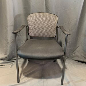 Office conference chair with mesh back, padded seat, and armrests for comfortable meetings.
