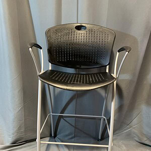 Modern black and silver bar stool with armrests, ideal for commercial or home use.