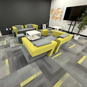 Haworth Set of 6 Sofas, ottomans & tables for stylish office lounge seating.