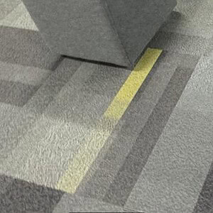 Haworth grey square ottoman chair in modern living room setting.