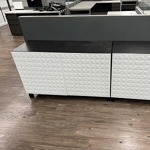 OFS white 6x2x16in credenza with textured doors, perfect for modern office storage solutions.