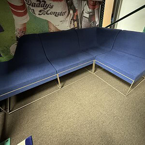 Modern Royal Blue L-shaped modular sofa for office or lounge spaces.