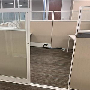 Sliding door in Haworth Compose Tan finish, 8x10x65 inches, ideal for modern office partitions.