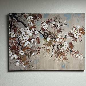 Beautiful tree flower canvas art featuring blooming branches, perfect for enhancing living room or b.