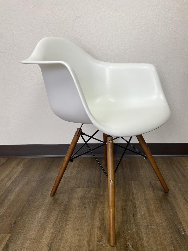 White Eames bucket stools inspired wood legs