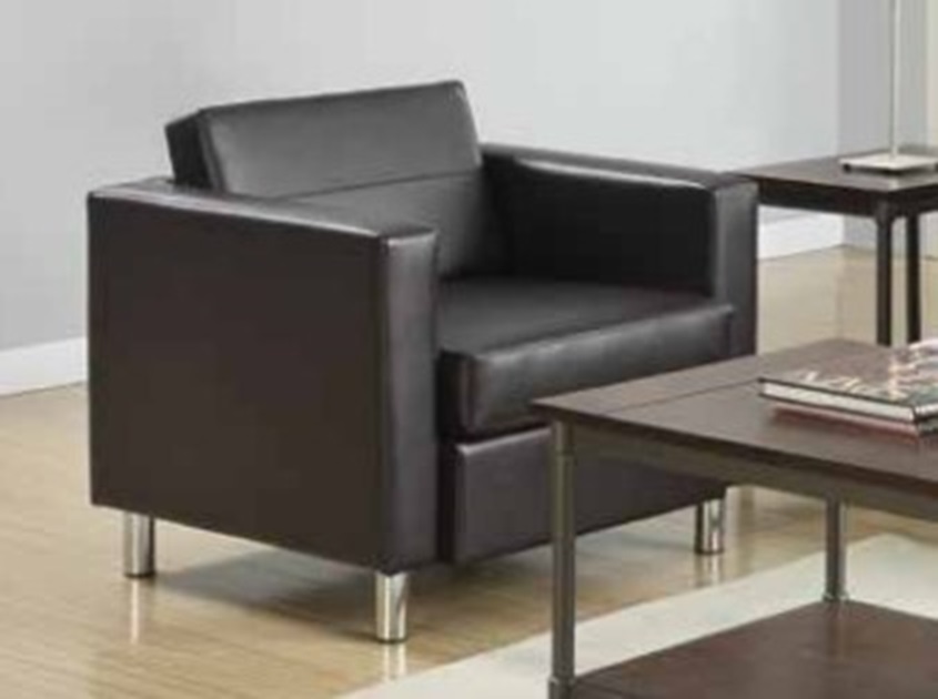 OFS black leather and steel leg club chair