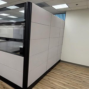 Modern Ethospace triple glass office enclosure with sleek design and tall 86-inch height.