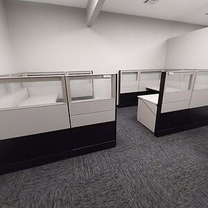 Glass cubicles with 54-inch height for modern office spaces.