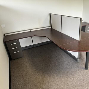 Herman Miller A02 6x6 tall desk with BBF ped for office workspace organization.