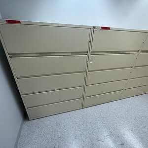 Herman Miller 5 drawer lateral file cabinet for office storage.