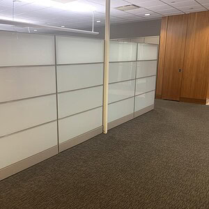 Frosted glass room divider by Ethospace, 70 inches tall, ideal for modern office spaces.