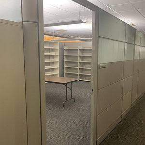 Ethospace modular room with door, 86-inch tall, ideal for office or commercial spaces.