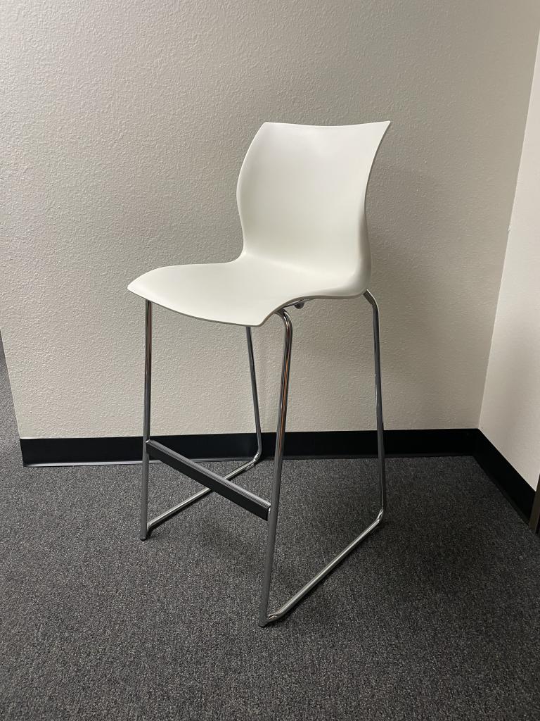 Teknion White Bar Stool with Steel Base