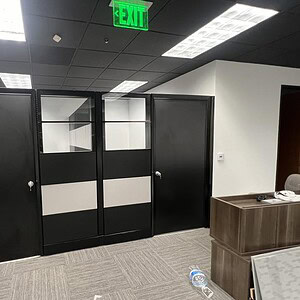 Ethospace double door in black and grey, 86 inches tall, ideal for modern office spaces.