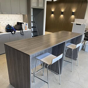 Driftwood finish 42-inch tall bar height table for modern commercial or home use.