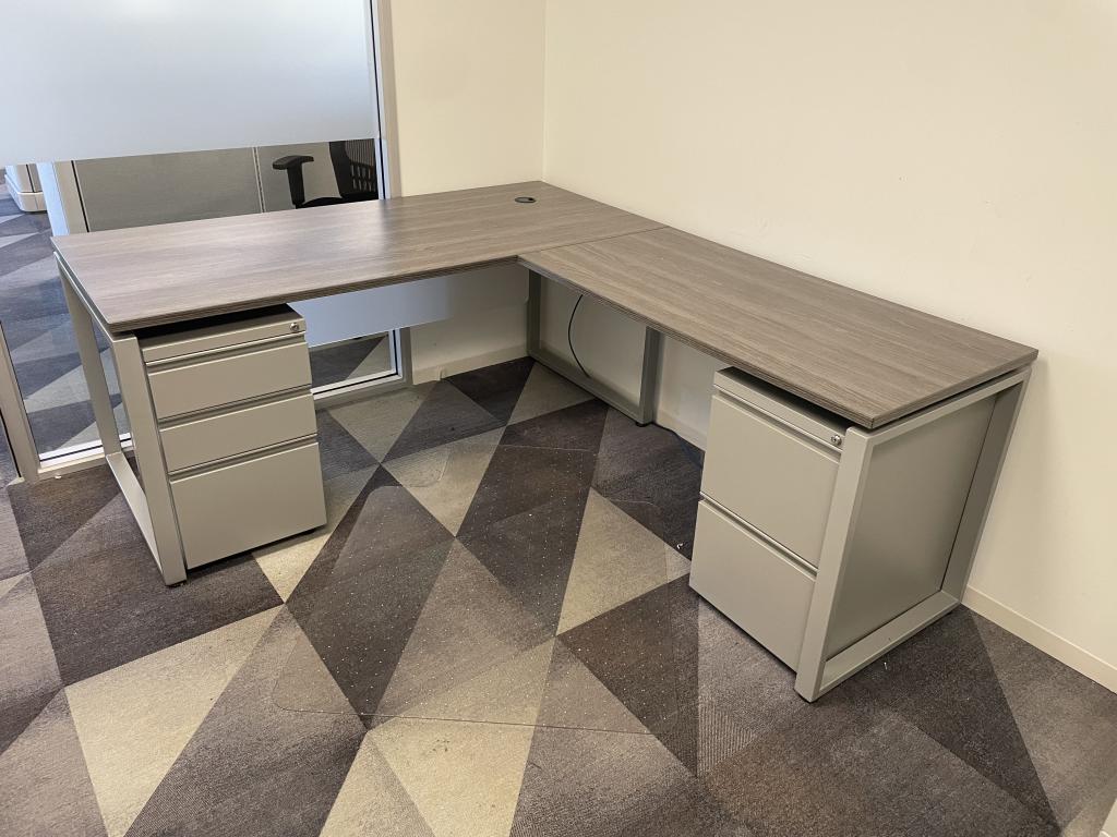 66x78 Boss L-Shape Driftwood Office Desk