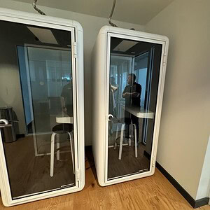 Poppin Pod for 1 White & Glass Phone Booth with modern design and soundproof features. Perfect for p.