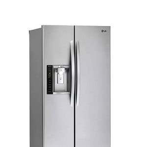LG stainless steel side-by-side refrigerator with water and ice dispenser. Modern, durable, and ener.