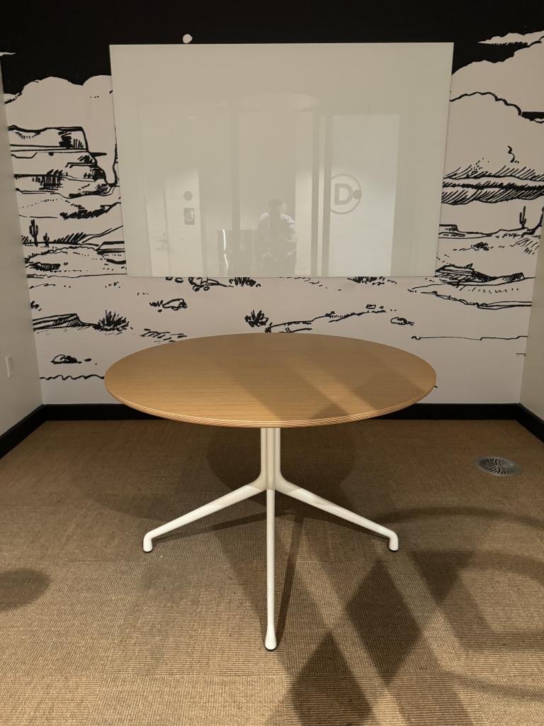 Poppin 42in round meeting table maple top