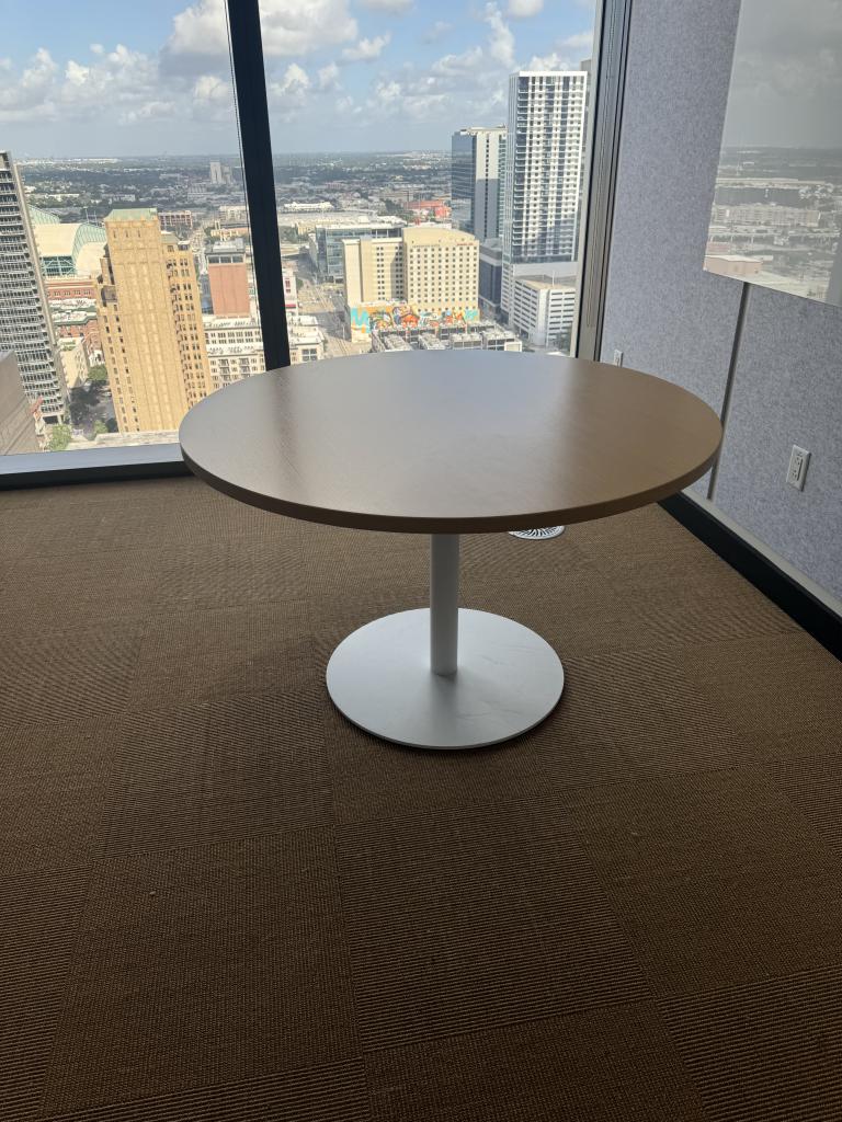 Steelcase 42in round maple top white base