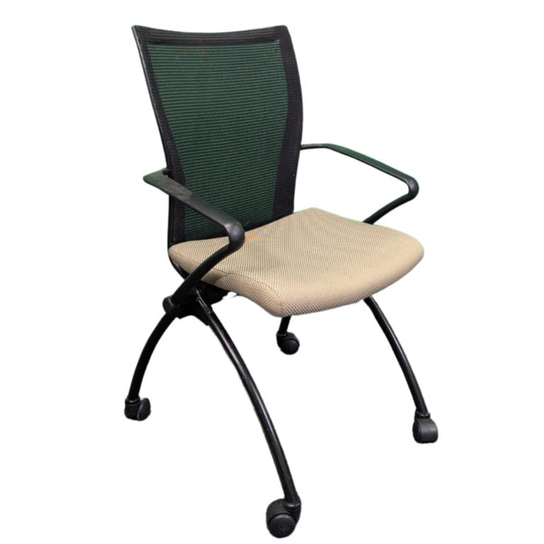 Nesting office chair with ergonomic design and mesh backrest.