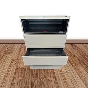Lateral file cabinet with four drawers, 36 inches wide, ideal for office storage solutions.