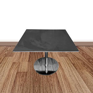 Modern Steelcase 3x3 black top table with chrome base for office or conference rooms.