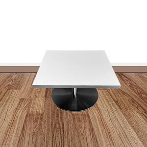Steelcase occasional table with a sleek white top and sturdy steel base, ideal for office or lounge.