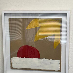 Vibrant pop art piece featuring a red sun and yellow rising sun with abstract background.