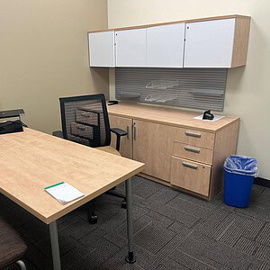 Office desk with 72x30 Steelcase desk and matching credenza hutch for organized workspace.