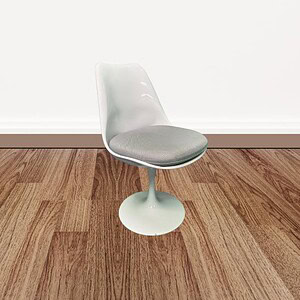 Modern white tulip guest chair with gray cushioned seat, stylish and comfortable.