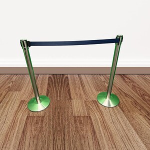 Barrier for crowd control, chrome and black finish, ideal for events and security.