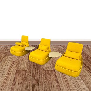Modern yellow lounge chairs with side tables, stylish seating for office or lounge areas.