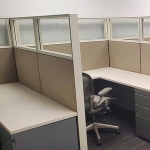 All Glass Modern White Office Cubicle with Haworth Compose 5x6x65 design.