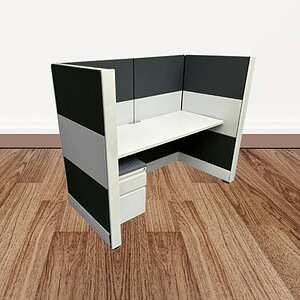Modern Herman Miller Ethospace cubicle with black and white panels.