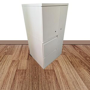 Haworth storage tower in white, 2x2x48 inches, ideal for office organization and space-saving storag.