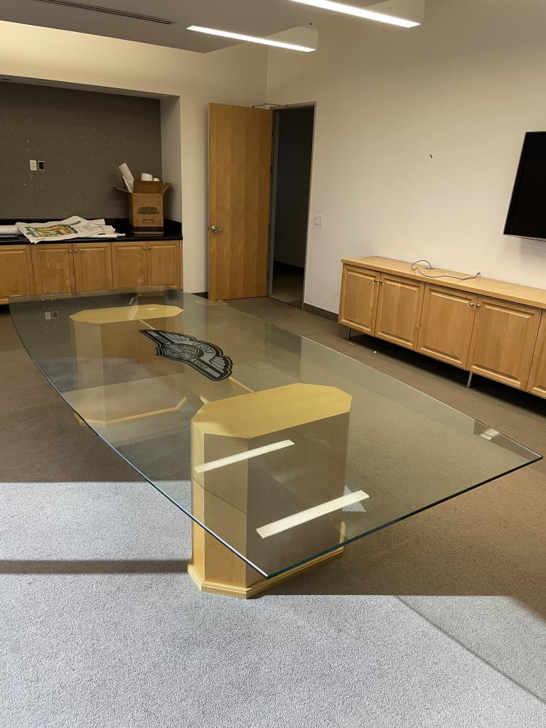 12x5/4 Boat Shape Glass Top Conference Table