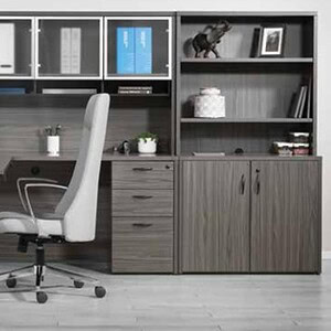 Modern desk with built-in storage, finishes, and workspace organization for home or office.