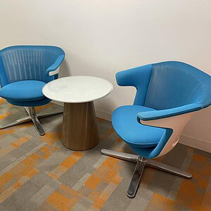 Blue Jay Swivel Office Lounge Chairs with White Round Table.