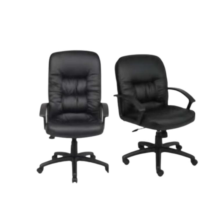 Back ergonomic office chairs with thick padding for comfort.