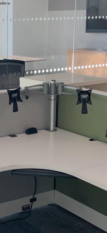 Knoll Dual Silver Monitor Arms Up-Mounted