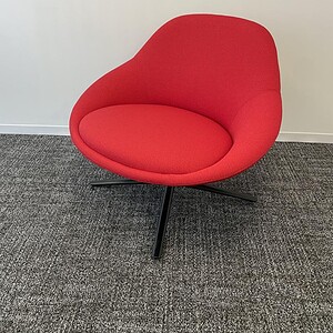 Allermuir styled four-leg bucket lounge chair in vibrant red, perfect for modern office or lounge sp.